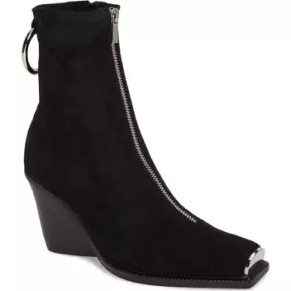Jeffrey Campbell Welton MTZ Black Suede Silver Zip Metal Toe Booties 38